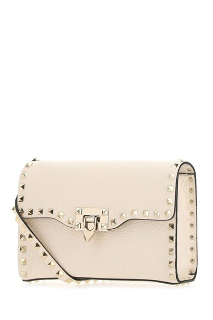 Valentino Garavani Woman Ivory Leather Small Rockstud Crossbody Bag