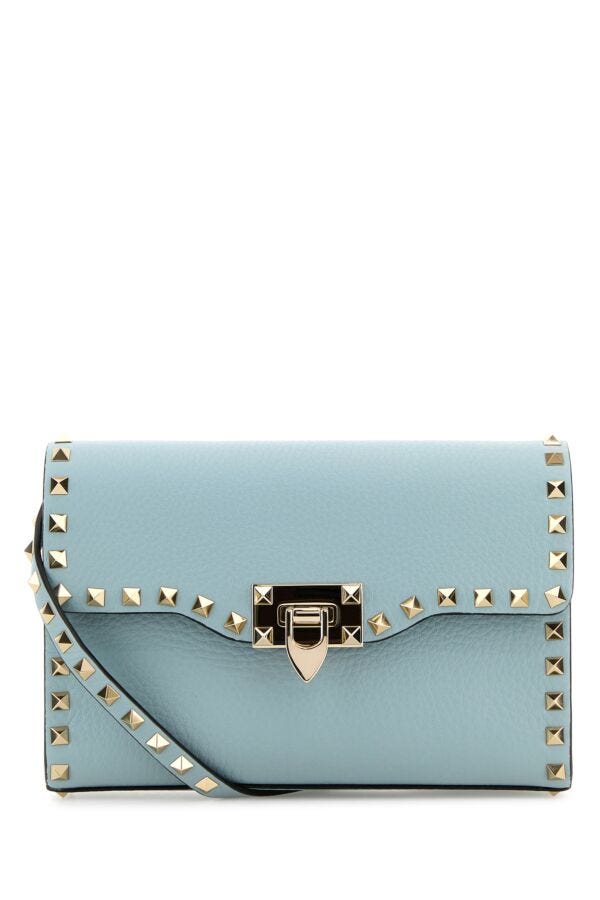 Valentino Garavani Woman Light Blue Leather Small Rockstud Crossbody Bag
