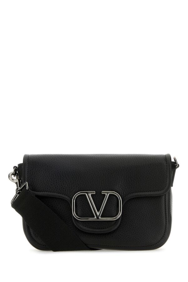 Valentino Garavani Man Black Leather Vlogo Crossbody Bag