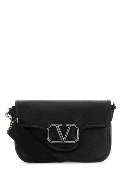Valentino Garavani Man Black Leather Vlogo Crossbody Bag
