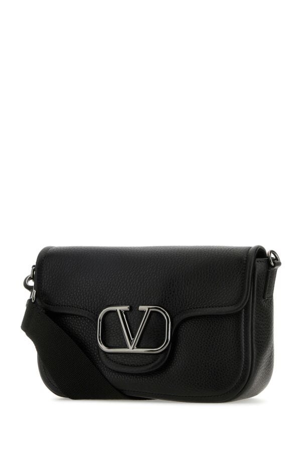 Valentino Garavani Man Black Leather Vlogo Crossbody Bag