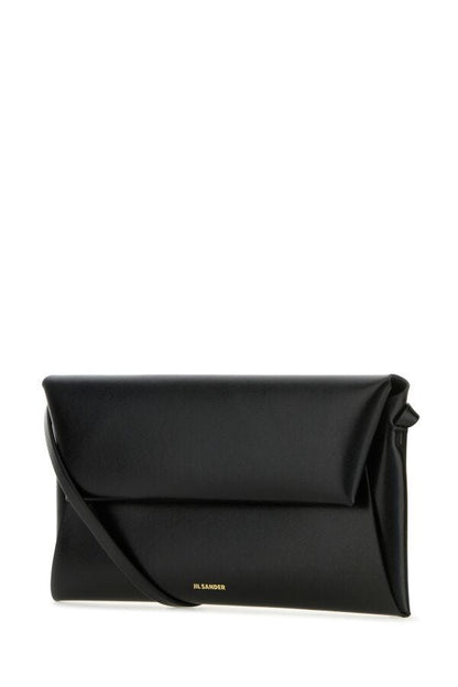 Jil Sander Woman Black Leather Small Folded Crossbody Bag