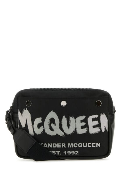 Alexander Mcqueen Man Black Fabric Mcqueen Graffiti Crossbody Bag
