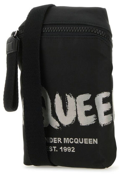 Alexander Mcqueen Man Black Fabric Mcqueen Graffiti Crossbody Bag