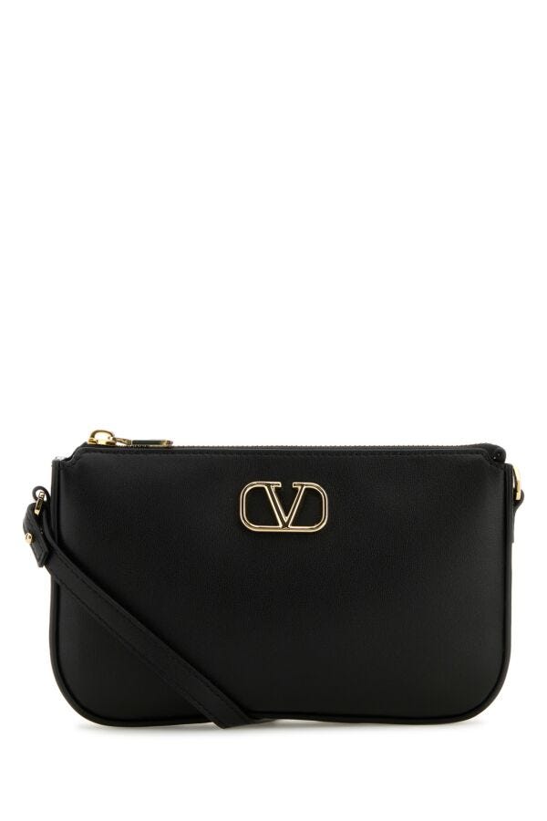 Valentino Garavani Woman Black Leather Vlogo Crossbody Bag