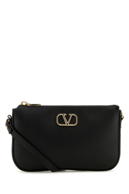Valentino Garavani Woman Black Leather Vlogo Crossbody Bag