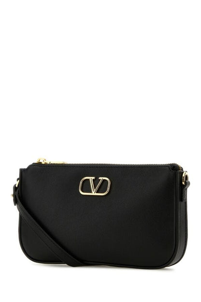 Valentino Garavani Woman Black Leather Vlogo Crossbody Bag
