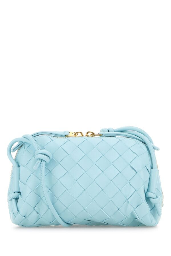 Bottega Veneta Woman Light Blue Leather Concert Crossbody Bag