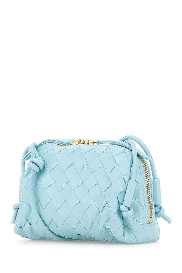 Bottega Veneta Woman Light Blue Leather Concert Crossbody Bag