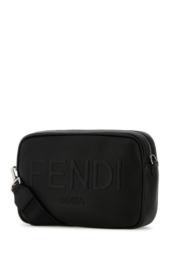 Fendi Man Black Leather Camera Case Crossbody Bag
