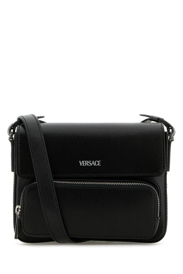 Versace Man Black Leather Crossbody Bag