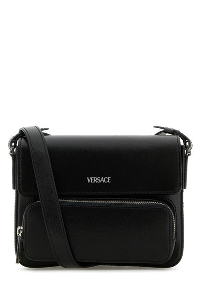 Versace Man Black Leather Crossbody Bag