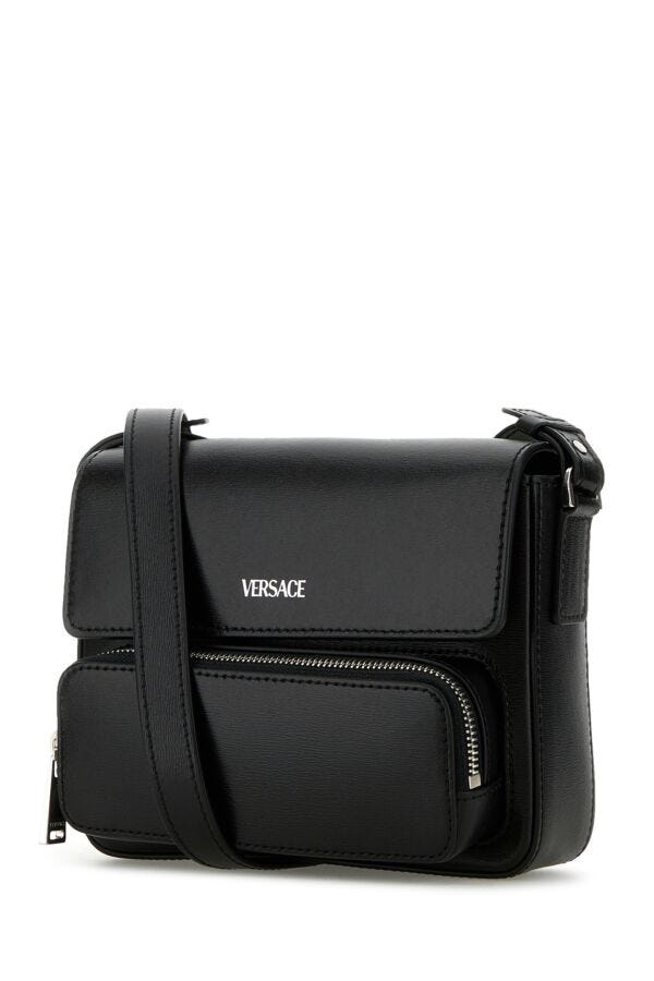 Versace Man Black Leather Crossbody Bag