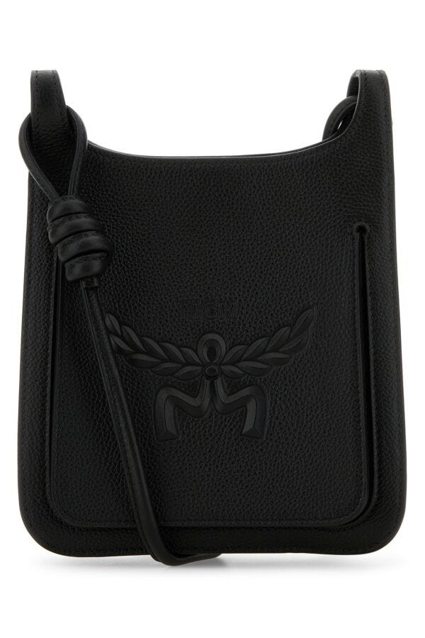 Mcm Woman Black Leather Mini Himmel Hobo Crossbody Bag