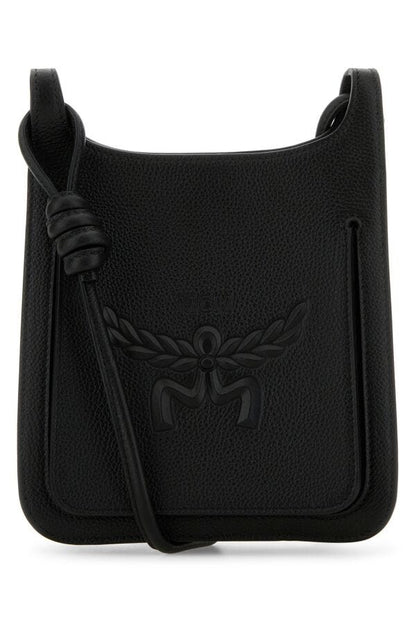 Mcm Woman Black Leather Mini Himmel Hobo Crossbody Bag