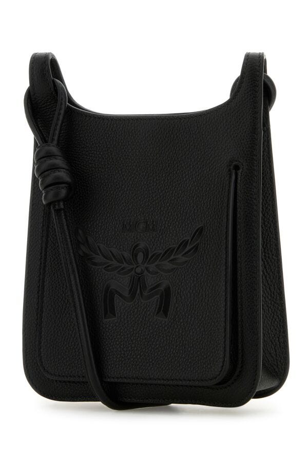 Mcm Woman Black Leather Mini Himmel Hobo Crossbody Bag
