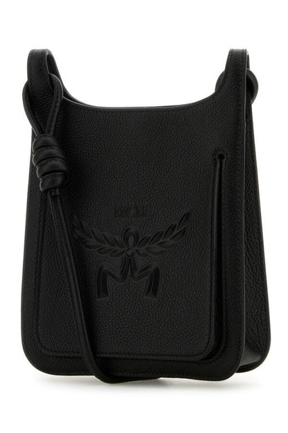 Mcm Woman Black Leather Mini Himmel Hobo Crossbody Bag