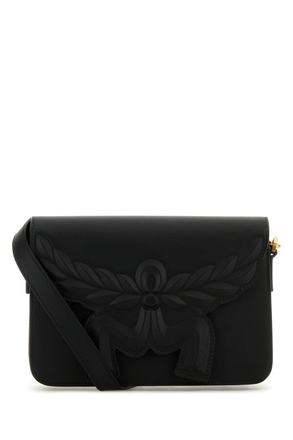 Mcm Woman Black Leather Small Himmel Laurel Crossbody Bag