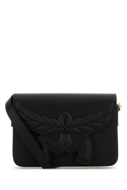 Mcm Woman Black Leather Small Himmel Laurel Crossbody Bag