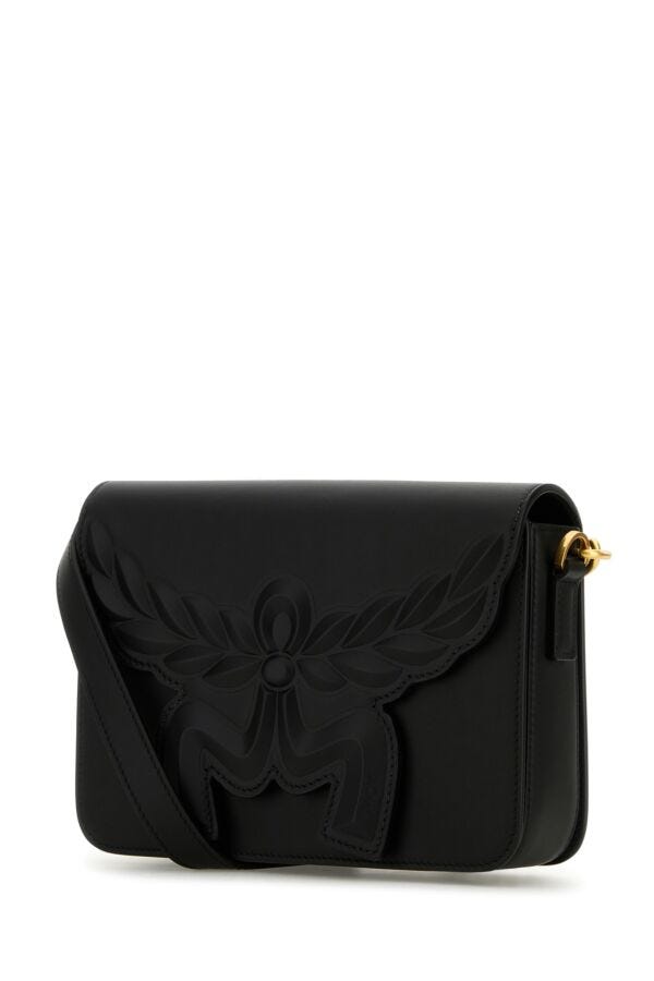 Mcm Woman Black Leather Small Himmel Laurel Crossbody Bag