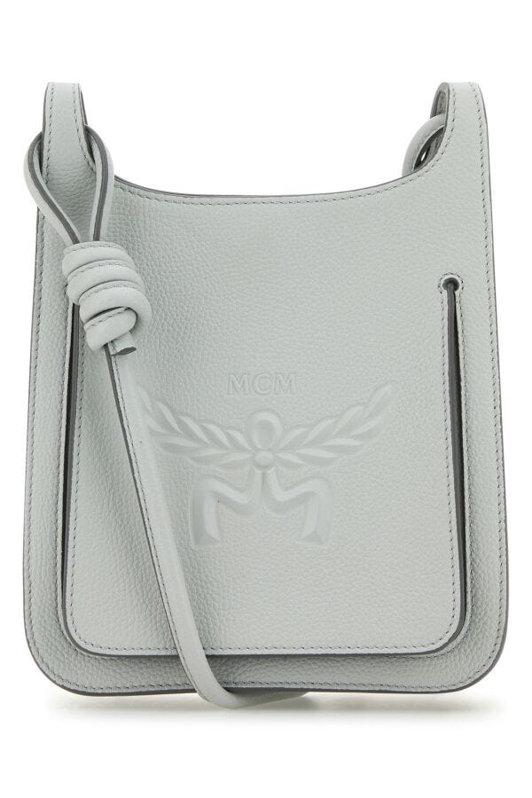Mcm Woman Light Grey Leather Mini Himmel Hobo Crossbody Bag