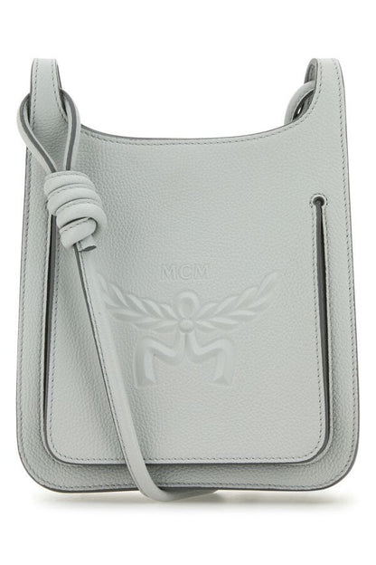 Mcm Woman Light Grey Leather Mini Himmel Hobo Crossbody Bag