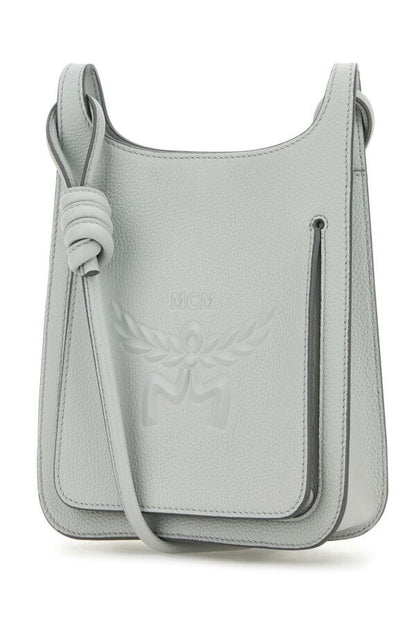 Mcm Woman Light Grey Leather Mini Himmel Hobo Crossbody Bag