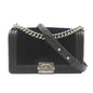 Chanel Boy Chanel Chain Shoulder Bag, Lambskin (Sheepskin), Women's, Navy, Black