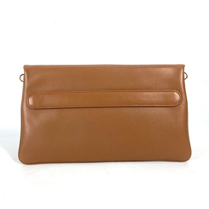 Christian Dior Brown Leather Clutch Bag Handbag Shoulder Bag