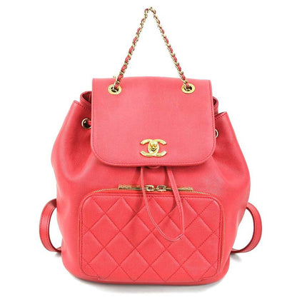 Chanel Backpack Caviar Skin Leather Pink Red Gold Women's a0373
