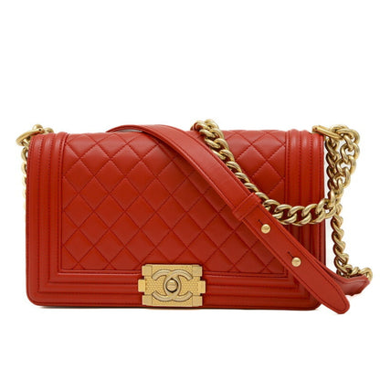 Chanel Boy Chain Shoulder Bag Lambskin Red A67086