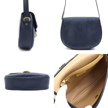 Christian Dior Navy Coated Canvas Leather Shoulder Bag Leather