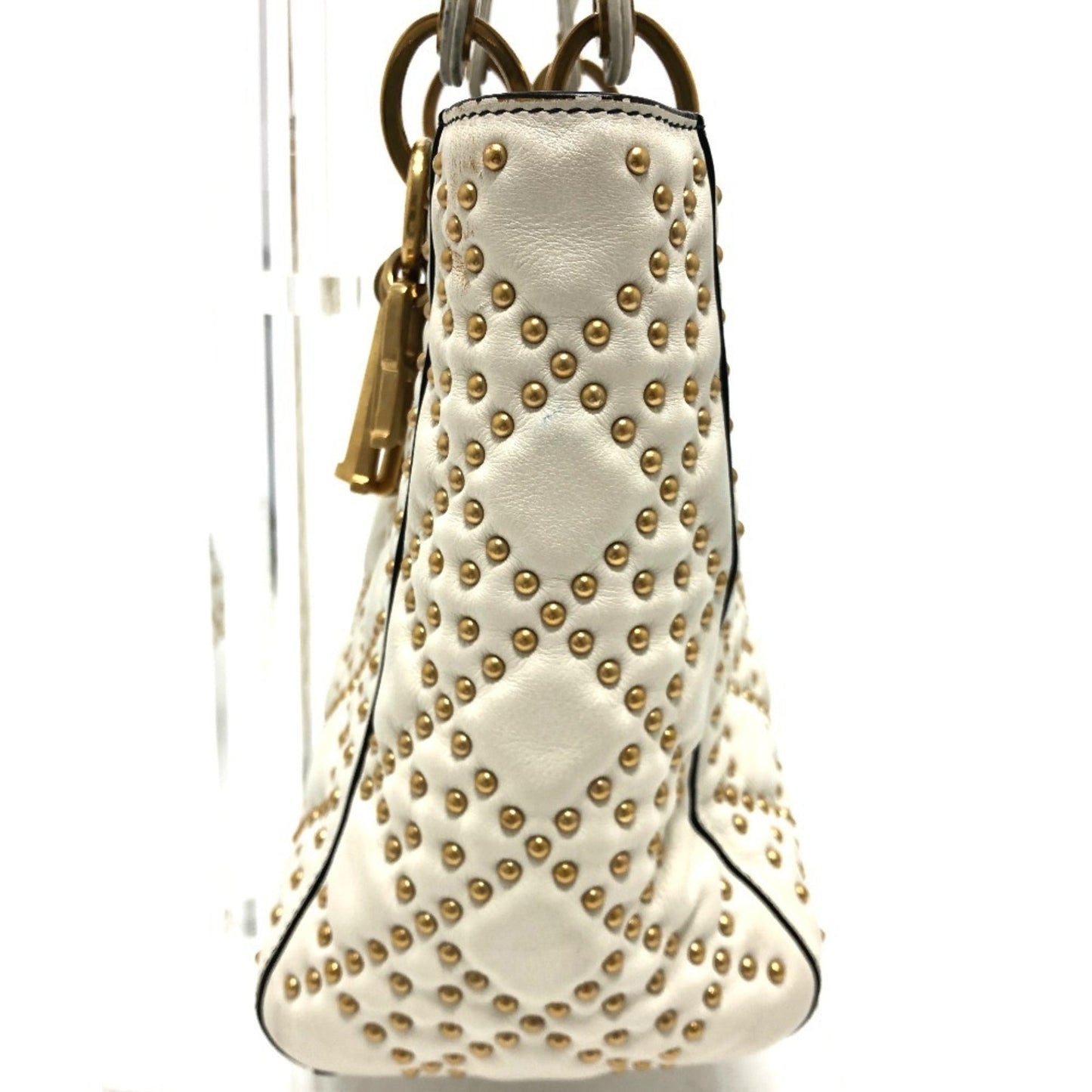 Christian Dior Lady Dior White Leather Handbag Tote Bag