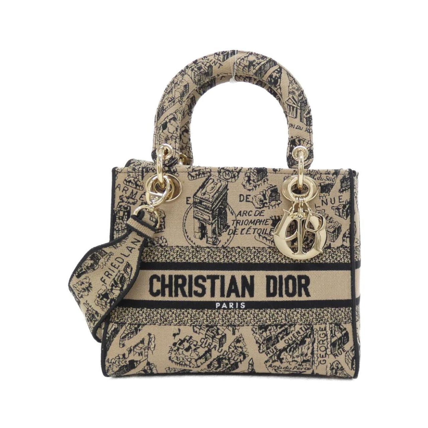 Christian Dior Beige Black Canvas Handbag Canvas