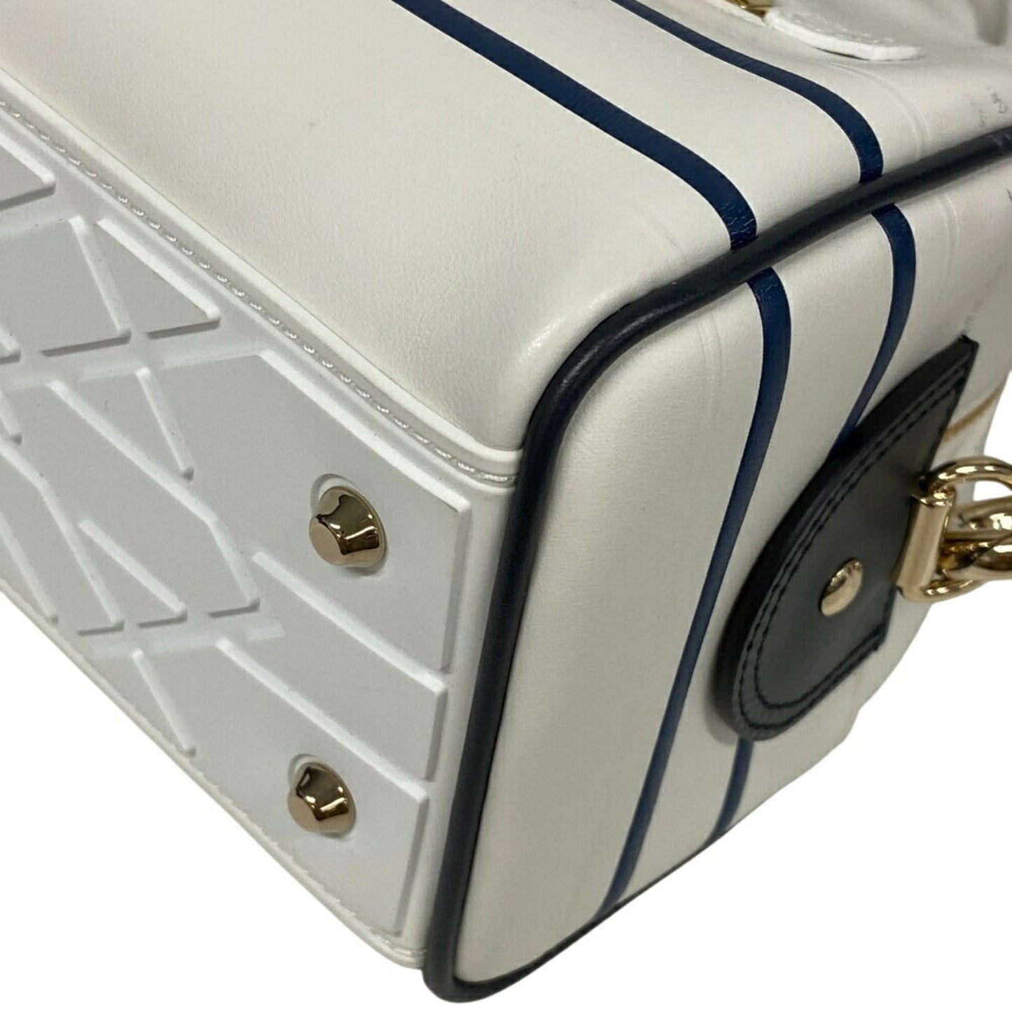 Christian Dior Navy White Leather Handbag Leather