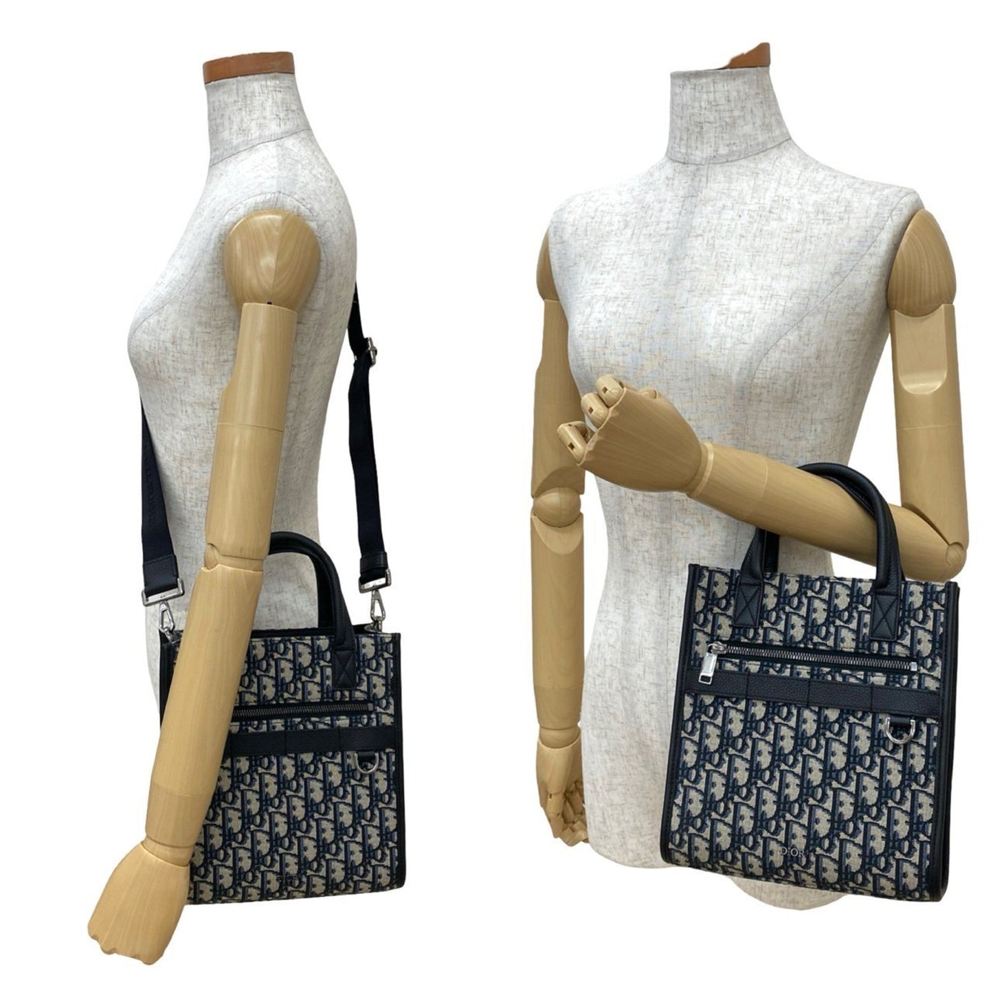 Christian Dior Black Navy Leather Canvas Handbag Shoulder Bag