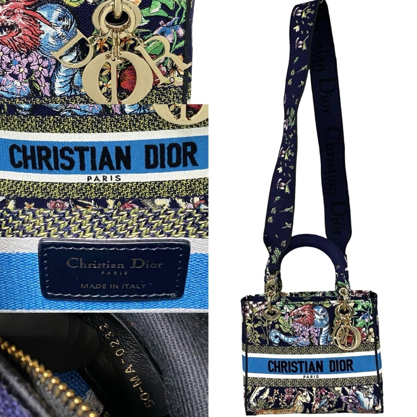 Christian Dior Blue Gold Canvas Shoulder Bag