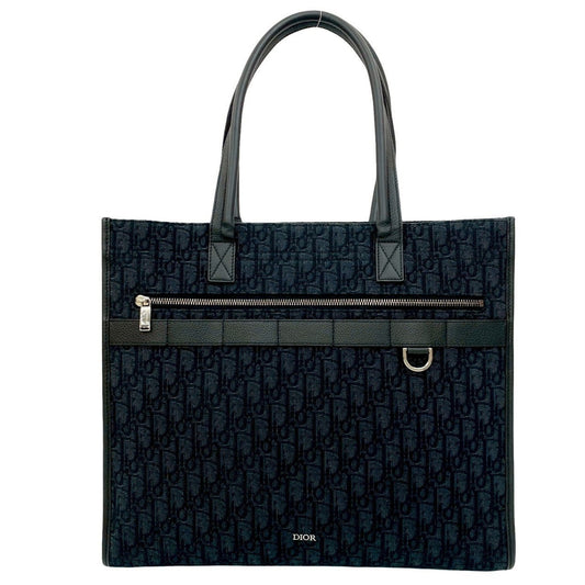 Christian Dior Black Canvas Leather Tote Bag Leather
