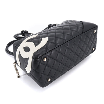 Chanel Cambon Line Bowling Shoulder Bag Leather Black White A25171