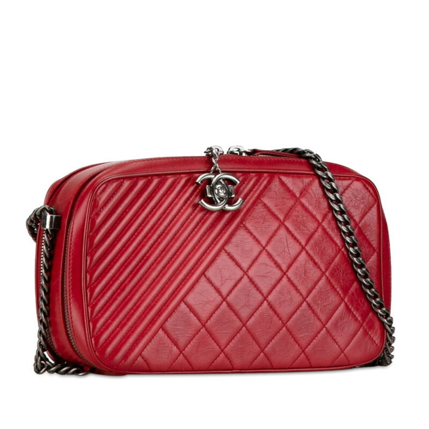 Chanel Boy Coco Mark Chain Shoulder Bag Camera Red Leather Women's Chanel