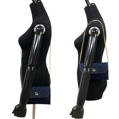 Christian Dior Navy Leather Canvas Shoulder Bag Style 2