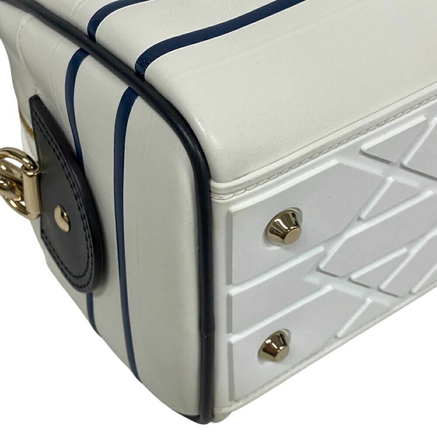 Christian Dior Navy White Leather Handbag Leather