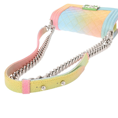 Chanel Boy Chanel Chain Shoulder 20cm Rainbow A67085 Women's Caviar Skin Bag