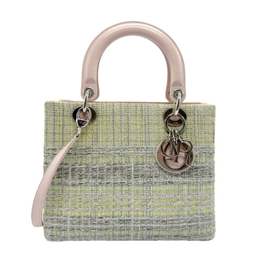 Christian Dior Silver Tweed Leather Handbag Shoulder Bag