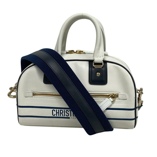 Christian Dior Navy White Leather Handbag Leather