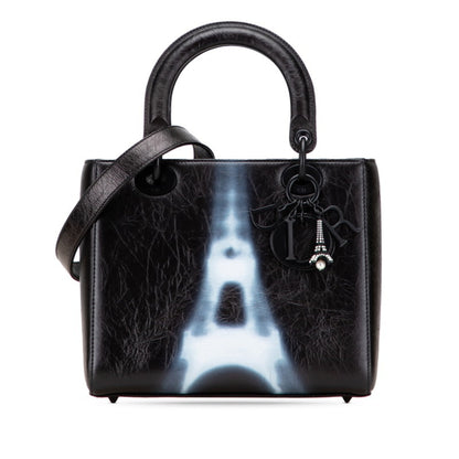 Christian Dior Lady Dior Black White Pvc Leather Handbag Shoulder Bag