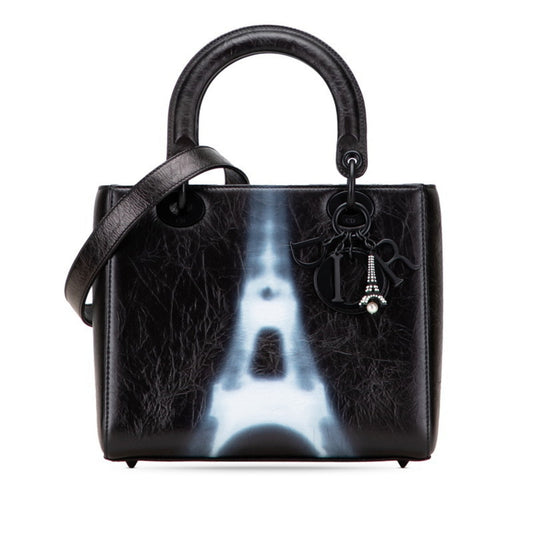 Christian Dior Lady Dior Black White Pvc Leather Handbag Shoulder Bag