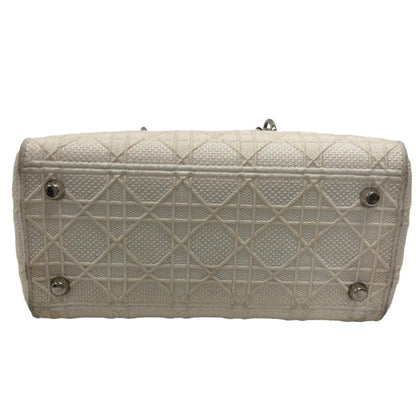 Christian Dior Lady Dior White Canvas Handbag