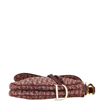 Christian Dior Bordeaux Red Color Canvas Leather Handbag
