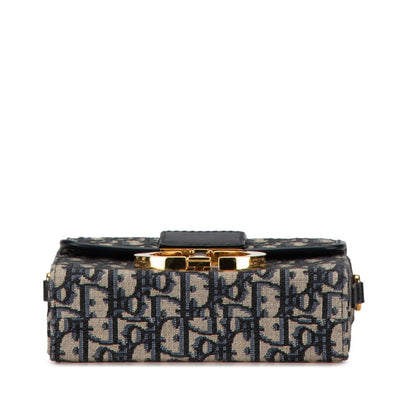 Christian Dior Beige Navy Jacquard Leather Shoulder Bag